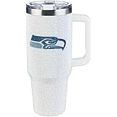 The Memory Company Officially Licensed NFL 40oz Stainless Steel Tumbler - Double Wall Insulated Travel Cup with Handle and Straw Lid - Crystal Rhinestone Design
