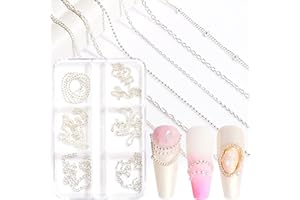 JERCLITY 1 Box 6 Strips Nail Chains for Nail Art Silver Alloy Metal Nail Art Chains Silver Nail Charms Punk Nail Studs Caviar Beads Chain Jewelry Accessories for Women