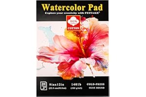 FEITAKE Watercolor Sketchbook 9"x12" Watercolor Paper Pad 100% Cotton/Cold Pressed /140lb (300gsm)/ Acid Free Artist Grade Water Color Art Drawing & Painting Paper -20 Sheets Pack