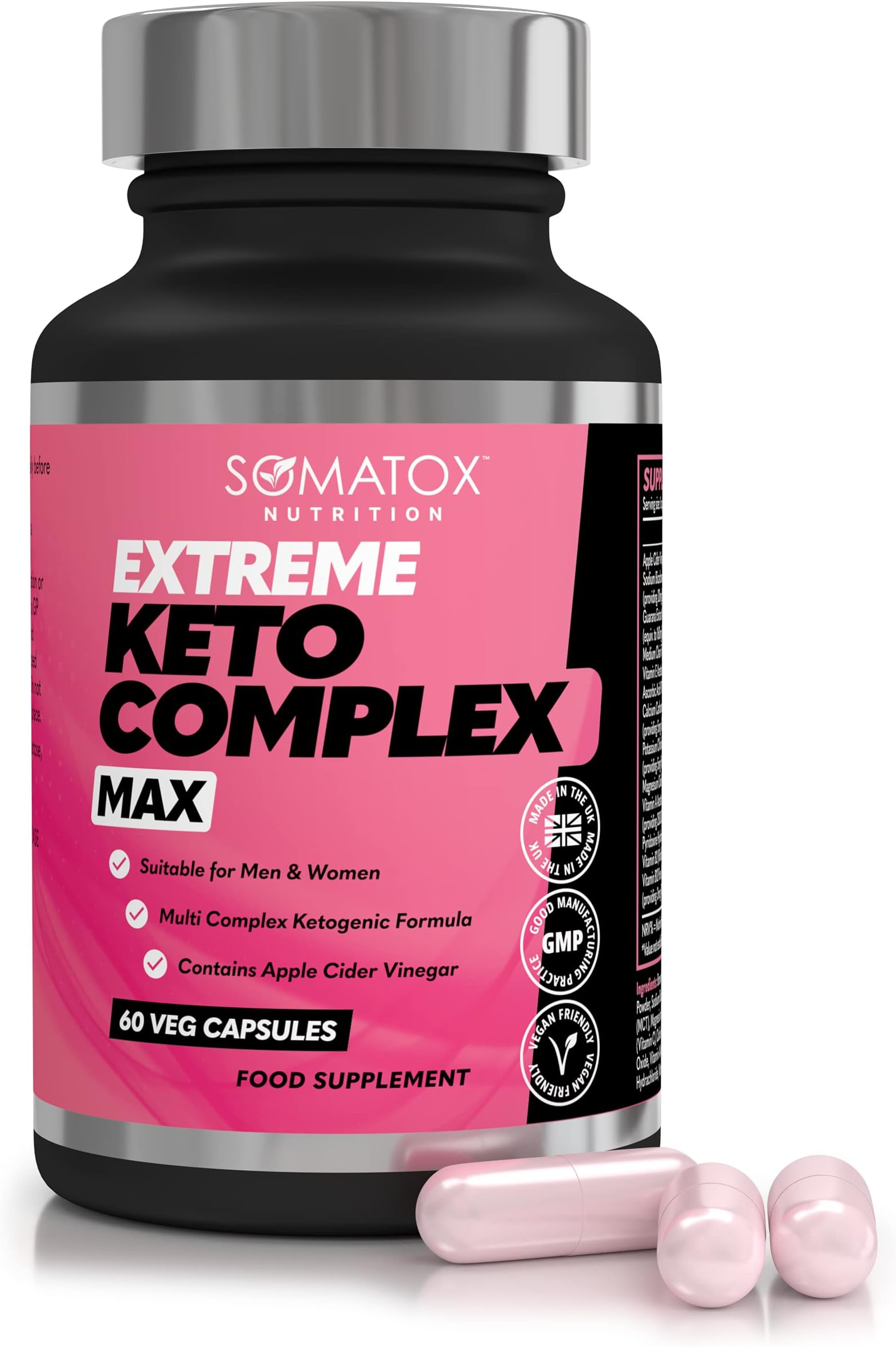 SOMATOX Raspberry Ketone Pure Whole Fruit - Natural Weight Loss • Burn Fat • Slimming Diet Pills • Appetite Suppressant Max Strength 700mg / 60 Veg Caps Made in UK (Free eBOOK)