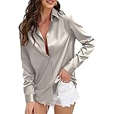 CUNLIN Womens Soft Satin Silk Leopard Button Down Shirts for Women Silky Long Sleeve Work Shirt Dress Blouses Tops