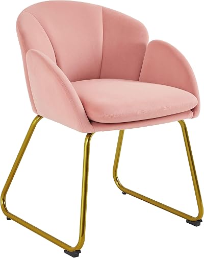 Yaheetech Velvet Tub Chair Pink with Golden Metal Legs Modern Accent Armchair