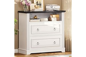 Itaar 2 Drawer File Cabinet, Farmhouse Filing Cabinet for Home Office Fits Letter, Legal, A4 Size, Wood Lateral File Cabinet with Printer Stand, Storage Shelf, White