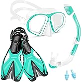 Supertrip Kids Snorkeling Set, Snorkeling Gear for Kids, Children Mask Fin Snorkel Set with Tempered Glass, Snorkel Mask Diving Goggles, Dry Top Snorkel, Adjustable Swim Fins for Boys Girls Age 6-14
