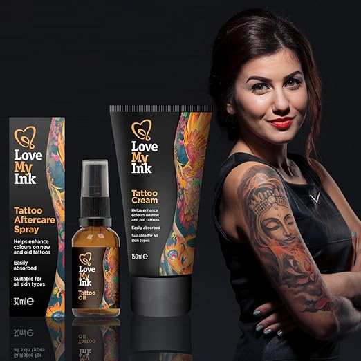 Love My Ink Tattoo Cream Tattoo Oil And Tattoo Aftercare Spray Trio Amazon Co Uk Beauty