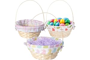 YIDAKO 3 Pack Easter Baskets with Handles,Wicker Woven Empty Easter Basket with Colorful Egg and Bunny Liners for Easter Egg Hunts, Spring Kids Picnics Decorations 12x7Inch