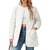 PEHMEA Women's Lightweight Quilted Puffer Jacket, Casual Long Sleeve Button Down Padded Coat with Pockets