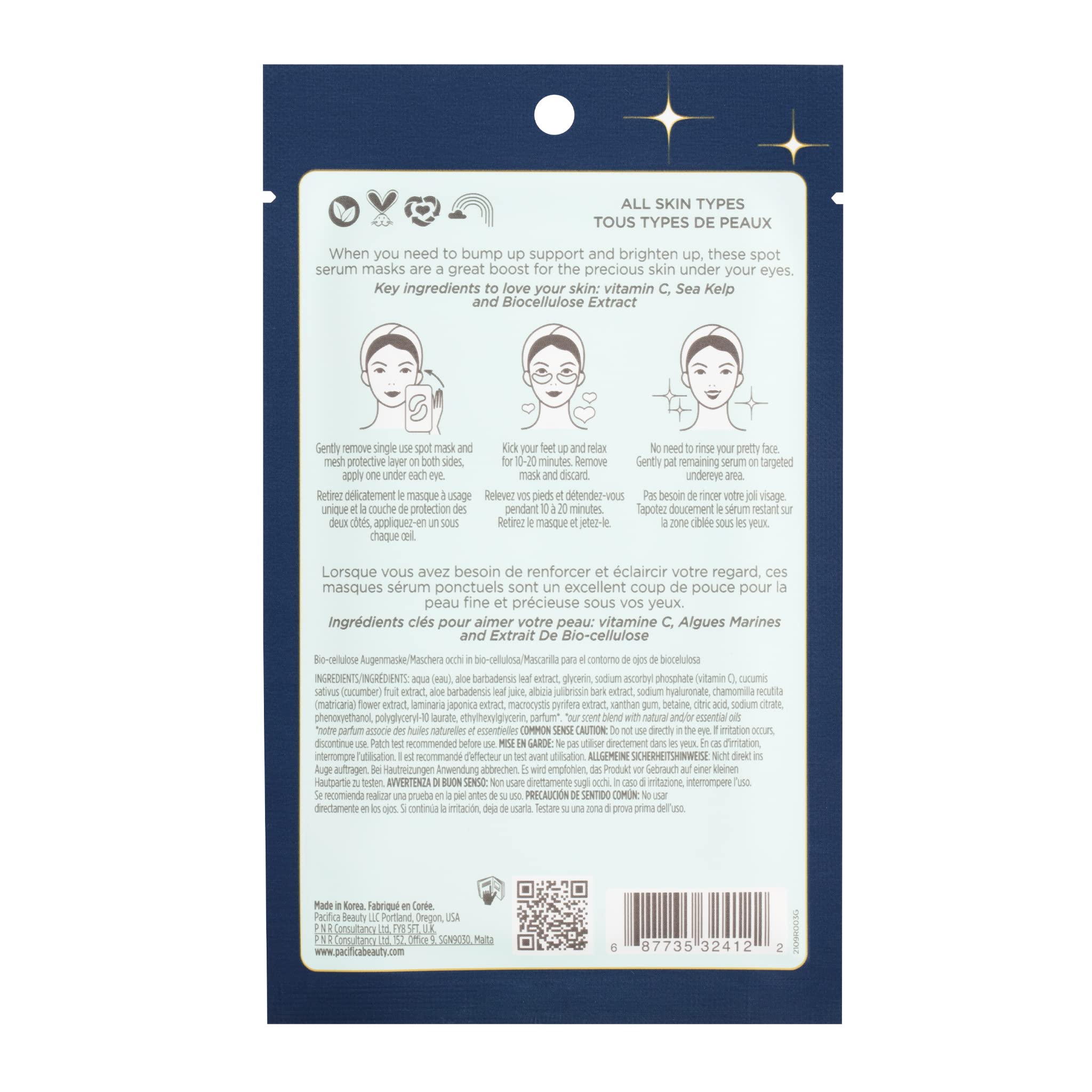 Pacifica Undereye Spot Serum Mask – Bright Eye Vitamin C Mask for Dark Circles & Hydration, Brightening Under Eye Treatment, Vegan & Cruelty-Free, 1 Pack