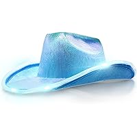 Partyglowz Blue Sparkly Cowboy Hat Pack) Light Up LED Flashing