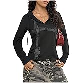 SOLY HUX Women's Graphic Hoodies Y2k Gothic Drawstring Long Sleeve Hooded Sweatshirt Pullover Tops Streetwear
