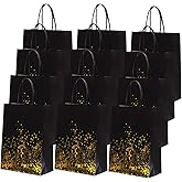 Cooraby 30 Pieces Bronzing Gold Black Paper Kraft Polka Dot Party Bags With Handle for Party Favors and Hen Parties
