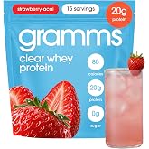 GRAMMS Clear Protein Powder | 20G Whey Isolate | Gluten Sugar Lactose Free | Strawberry A&ccedil;a&iacute; | 15 Servings