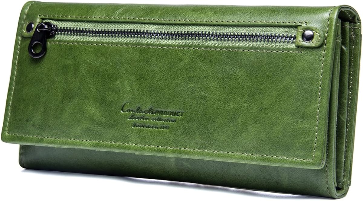 CONTACTS Real Leather Women's Clutch Purse Card Phone Holder Wallet (Green)