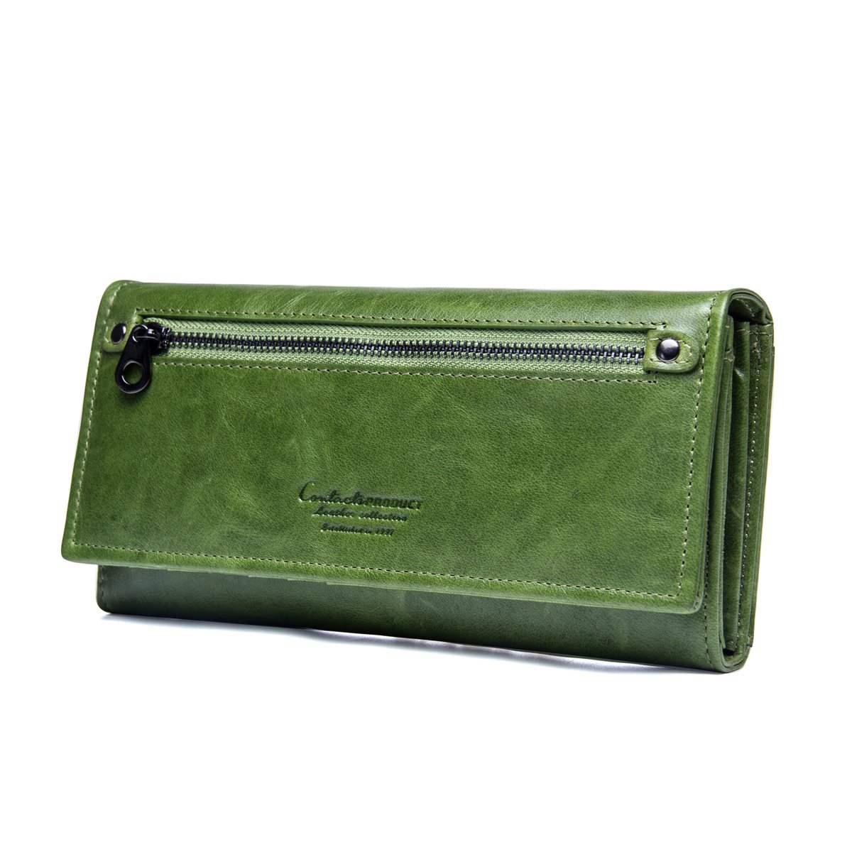 CONTACTS Real Leather Women's Clutch Purse Card Phone Holder Wallet (Green)