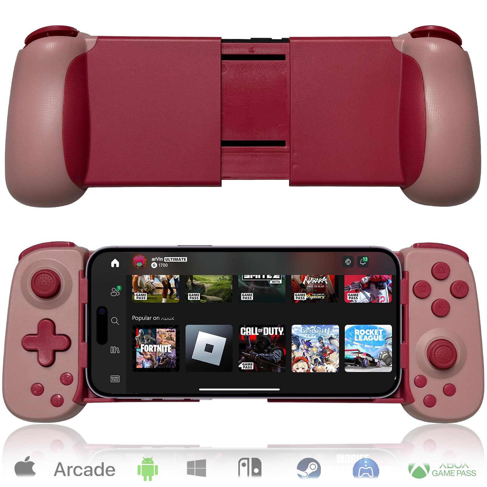 arVin Wireless Gaming Controller for iPhone, iPad, Android, Samsung Galaxy, Tablet, Switch, PS4, PC Gamepad with Hall Effect Joystick/Turbo/6-Axis Gyro/Vibration, Direct Play for Call of Duty, Genshin