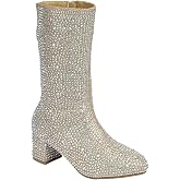 ABSOLEX Girl's Rhinestone Round Toe Knee High Chunky Low Heel Boot