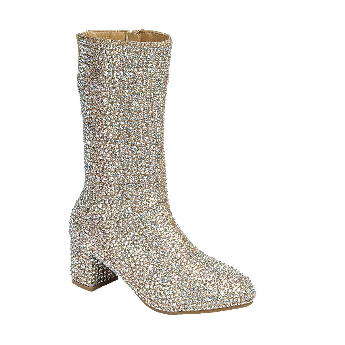 Photo 1 of ABSOLEX Girl's Rhinestone Round Toe Knee High Chunky Low Heel Boot, Champagne, 1
