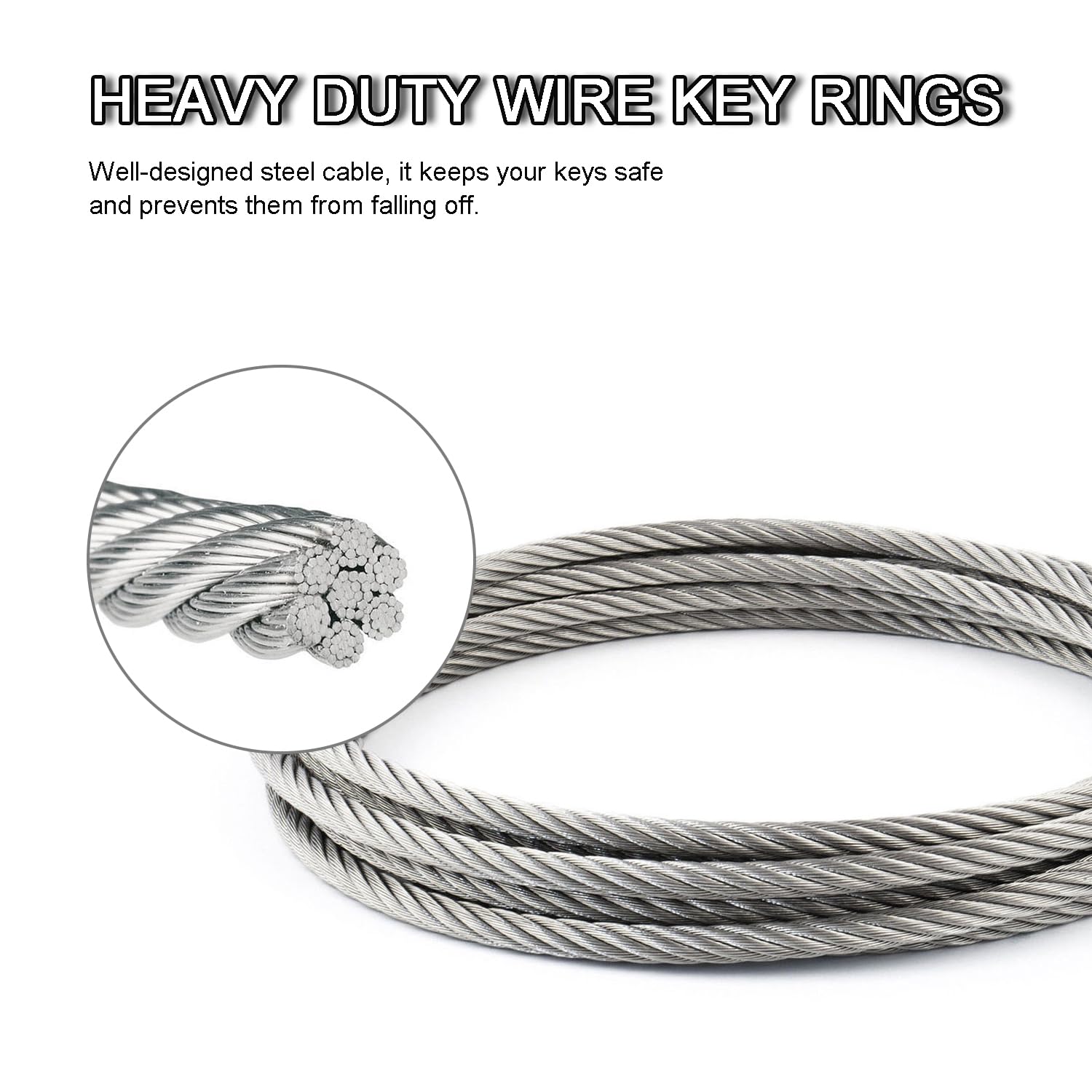 25 Pack Wire Key Ring Large Cable Key Chain Rings 6