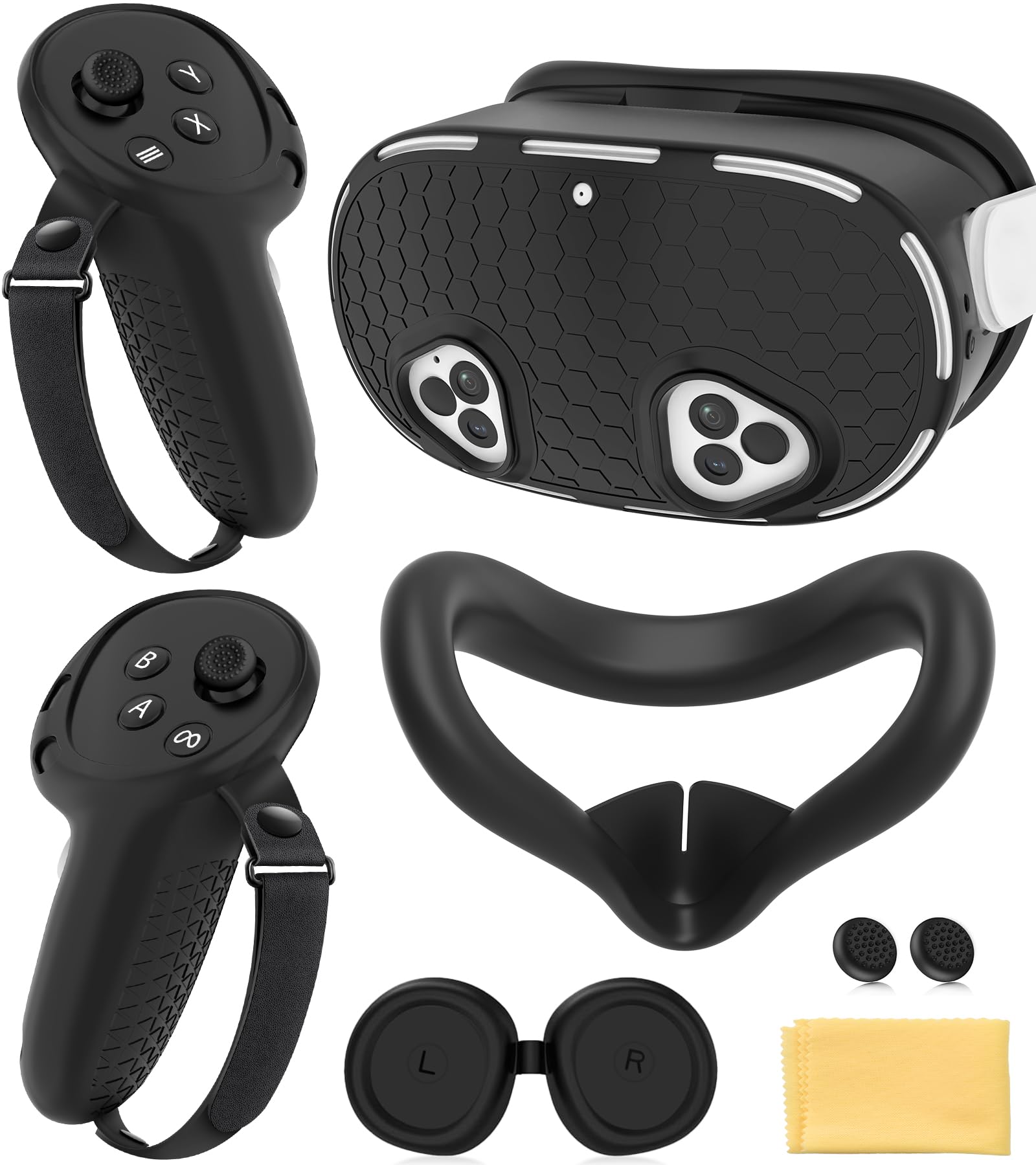 Photo 1 of Silicone Cover Set Compatible with Meta Quest 3S Accessories, VR Protector Face Cover, Controller Grips, Front Shell Headset Cover and Lens Protective Cover for Meta/Oculus Quest 3S Accessories(Black)