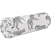 WELLDAY White Leopard Print Neck Roll Pillow - Extra Dense Memory Foam Round Cylinder Bolster for Cervical Support, Spondylosis, Neck Pain Relief