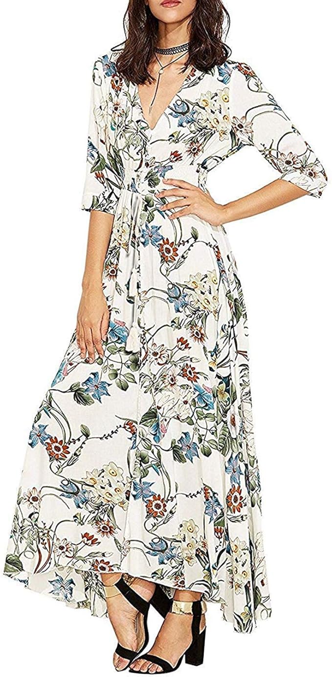 WESIDOM Women's Dress Button up Split Maxi Boho Bohemian