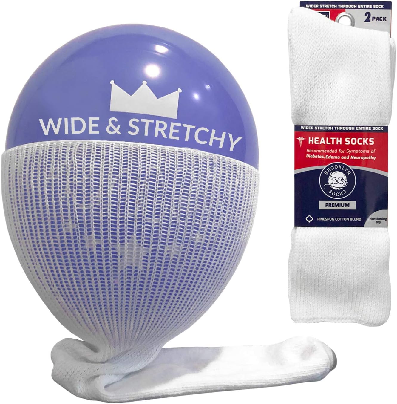 2 Pairs of Extra Wide Diabetic Socks, Mid/Over The Calf Medical Swollen Feet Socks (Black): Health & Personal Care