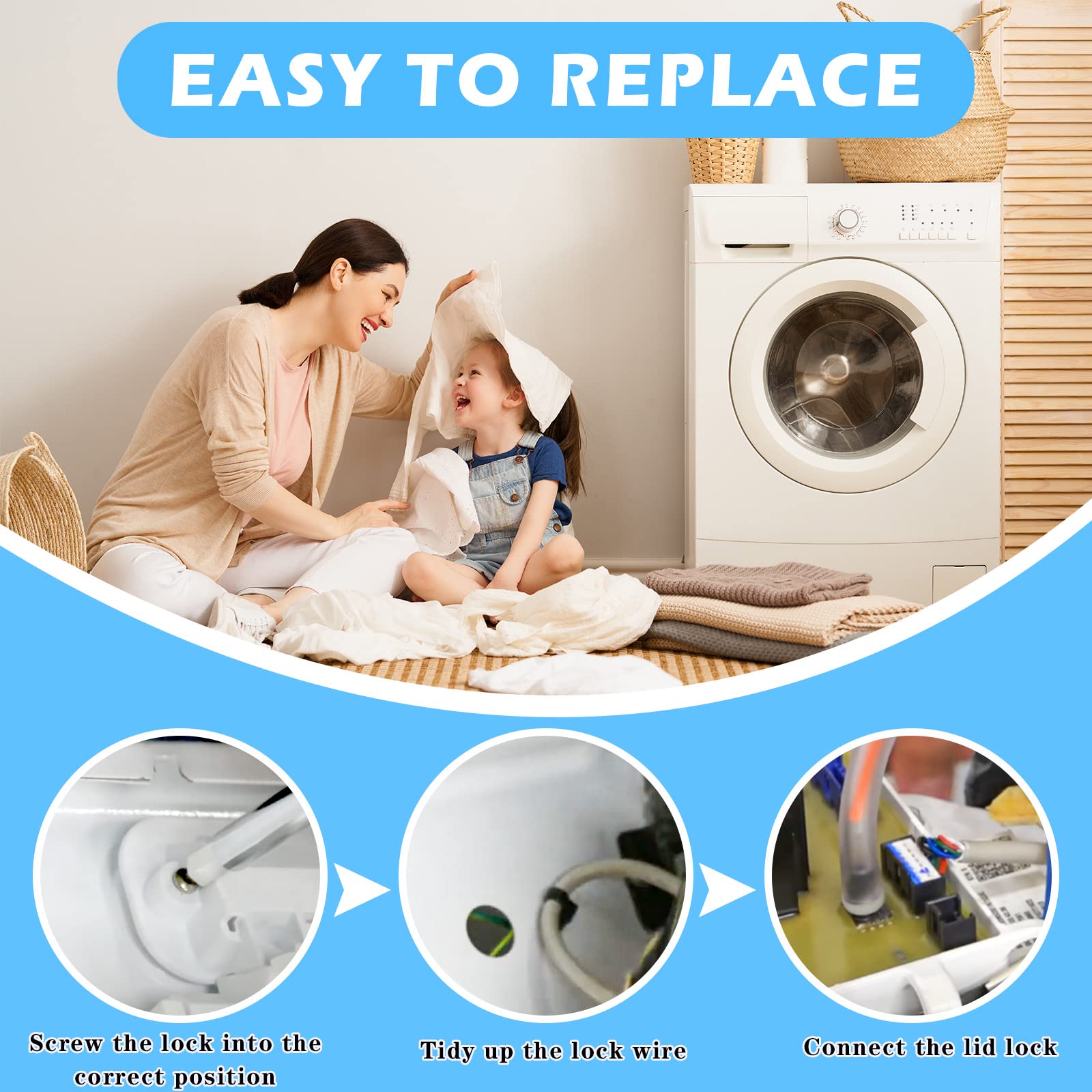 Replacement for Whirlpool Cabrio Maytag Bravos XL Kenmore Lid Lock Switch, W10810403 W10787836 W10861642 Washer Lid Lock Latch Replace AP5984435 PS11722981 10-Year Warranty
