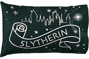 Jay Franco Harry Potter Serpent Stars 1 Pack Pillowcase - Double-Sided Kids Super Soft Bedding - Features Hogwarts House Slytherin