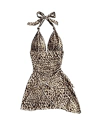 BEAUDRM Women's Floral Print Sleeveless Halter Deep