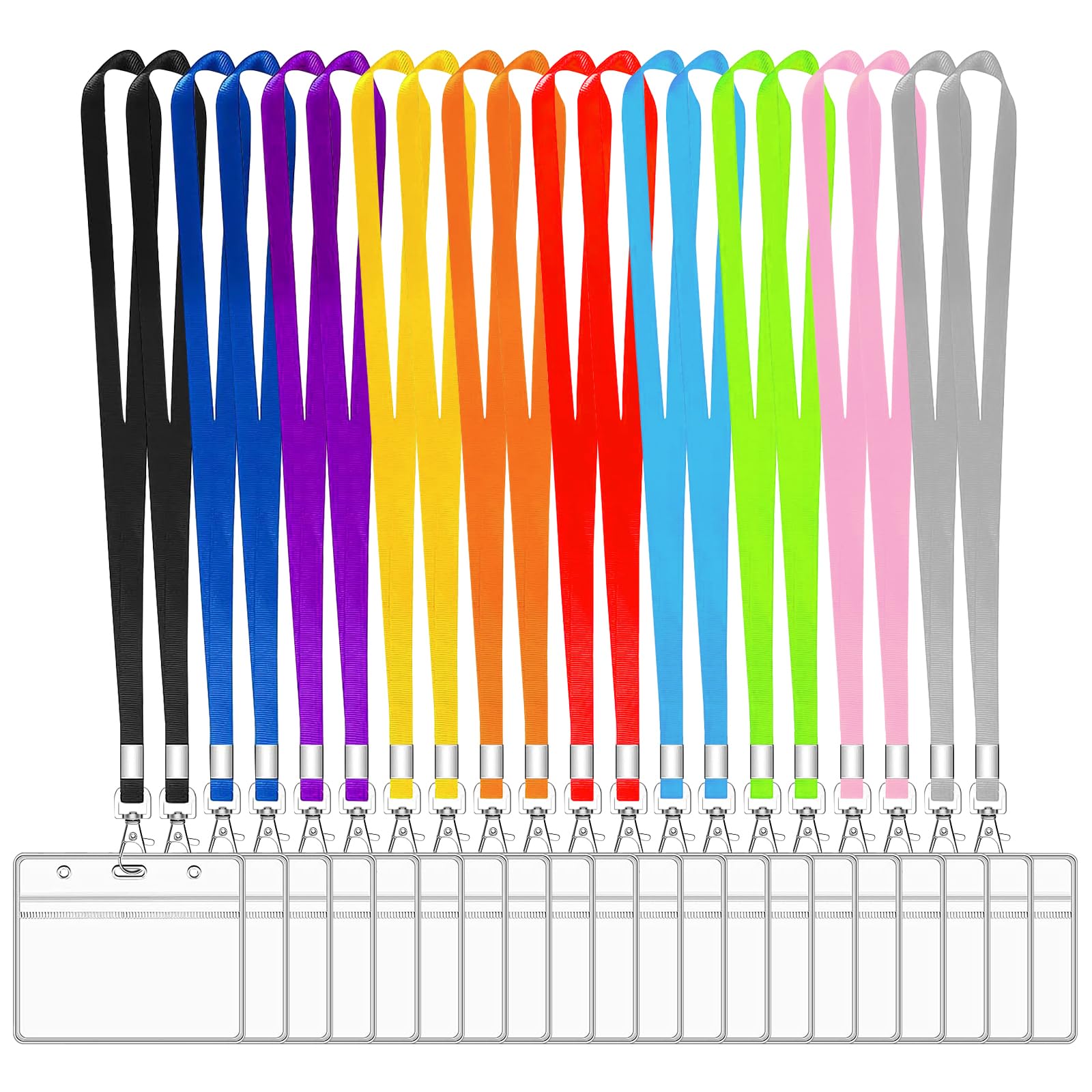 XHDA Colorful 20PCS Lanyards for Neck with 20PCS Card Holder, Lanyard with Clear Plastic Card Holder for ID Card and Staff