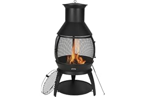 VEVOR Chiminea, 22 Inch Outdoor Wood Burning Firepit, Iron Spherical Fireplace for BBQ & Warming, Wooden Fire Pit with Grill 