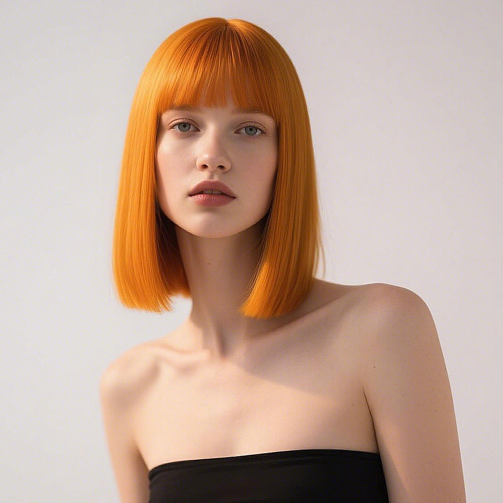Photo 1 of SUKRI Ginger Bob Wig with Bangs-Short Orange Straight Bob Wigs for Women,12 Inch Shoulder Lenght Heat Resistant Synthetic Hair for Daily Party Cosplay Use