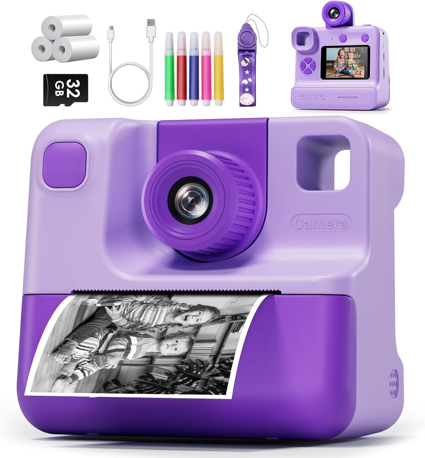 Photo 1 of ***(MISSING PARTS)***Kids Camera Instant Print, Christams Birthday Gifts for Girls Boys 5 6 7 8 9 10 Year Old, FHD Kids Toddler Digital Video Cameras,Selfie Cameras with 3 Rolls BPA-Free BPS-Free Print Paper & 32G Card