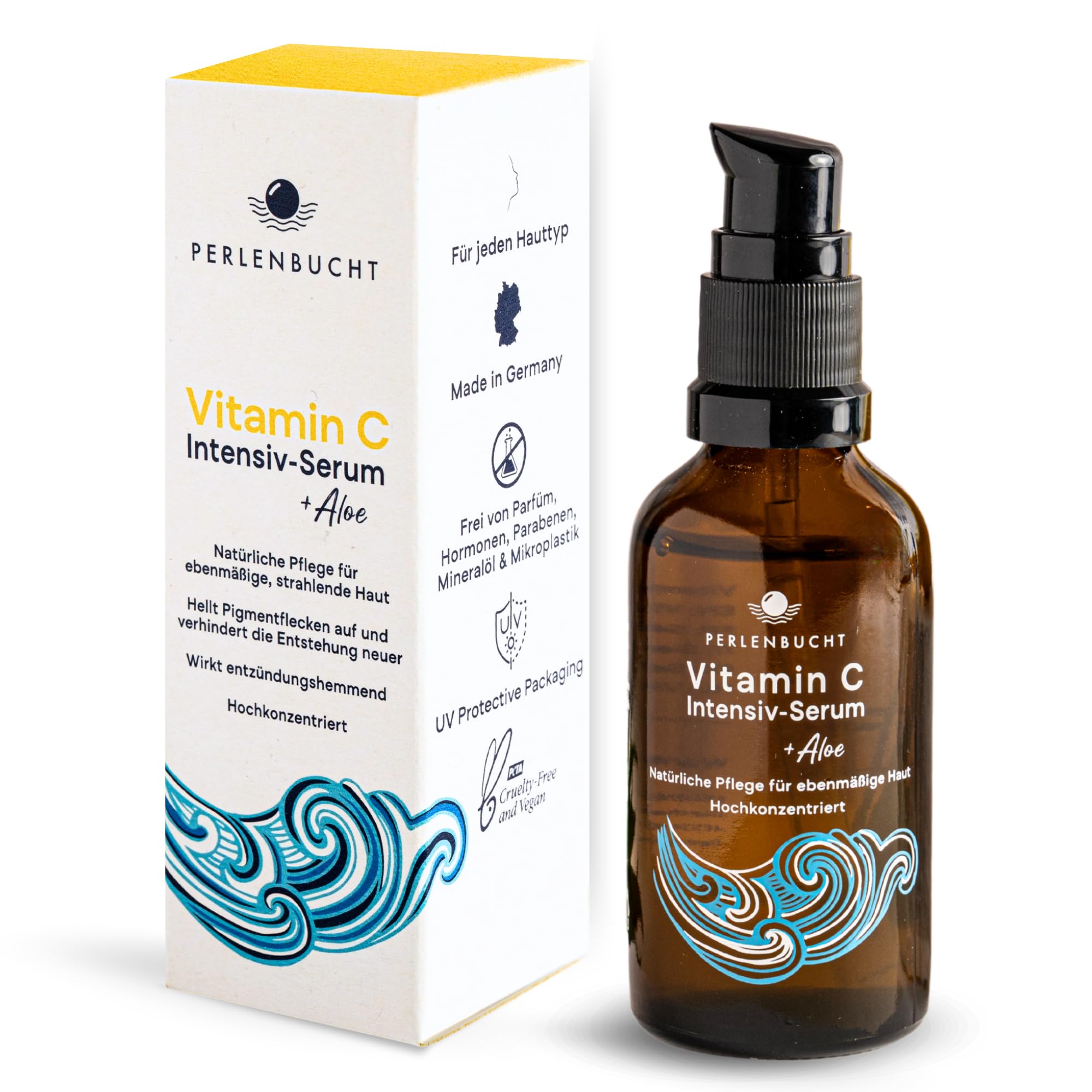 Vitamin C Intensive Serum + Aloe I High-Dose & Vegan I Anti-Aging for Face I Against Pigment Spots & Acne Marks I Antioxidative I Fragrance-Free I Natural Cosmetics I Made in Germany I PERLENBUCHT