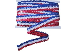 levylisa Sequin Trim Glitter Stretch Paillette Lace Applique Bling Bling for Dress Embellish Headband 10 Yards (Red/White/Blue)