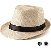 LADYBRO XL Straw Fedora Hats for Men Summer Trilby Beach Travel Panama Casual, 7 1/2