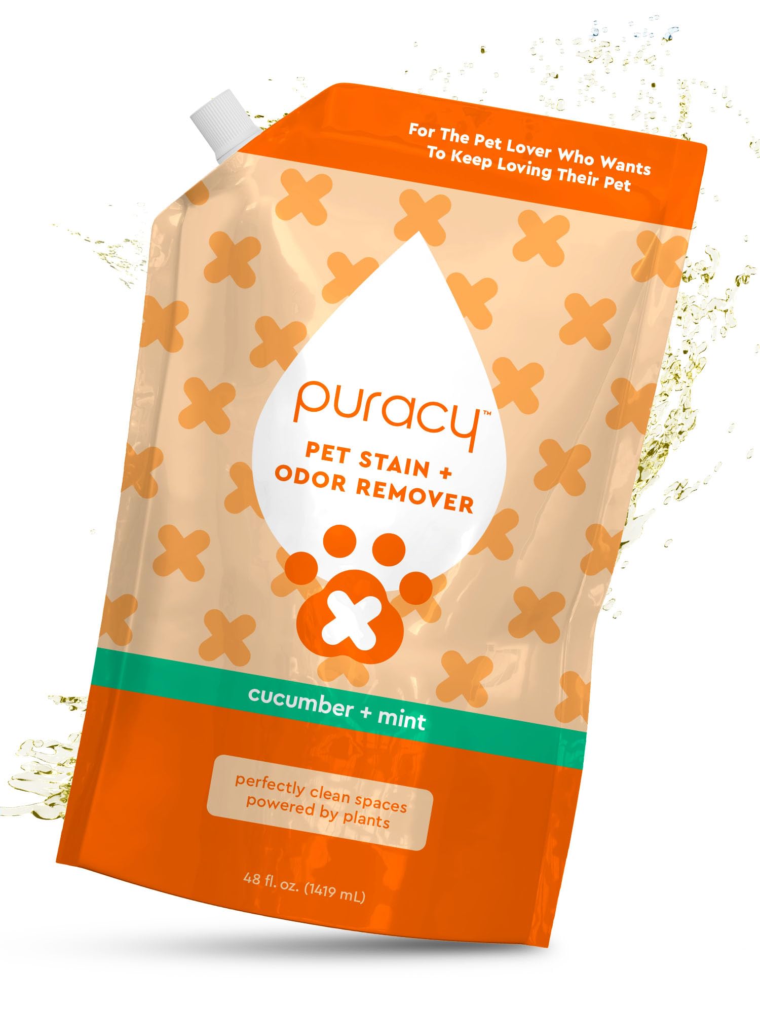 Puracy Pet Stain and Odor Remover - Enzyme Cleaner for Dog Urine and Poop Carpet - Cat Pee Enzyme Cleaner for Cat Urine - Cucumber & Mint, 48oz Image
