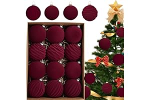 MEIYUETAOSI 12PCS Velvet Christmas Balls, Christmas Tree Ball Ornaments with Hook for Xmas Party Holiday Decorations (3.15 In