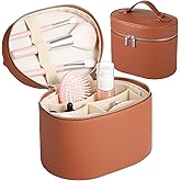 Makeup Vanity Bag for Women - Large Capacity Cosmetic Organizer with Removable Liner, Waterproof PU Leather Skincare Bag, Portable Chic Cosmetic Make Up Case for Skincare, Brushes, Accessories, Brown