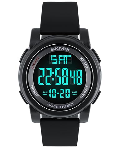 Vemupohal Mens Digital Watch Led Display Large Face Military 5Atm Waterproof Sports Stopwatch Backlight Wristwatch