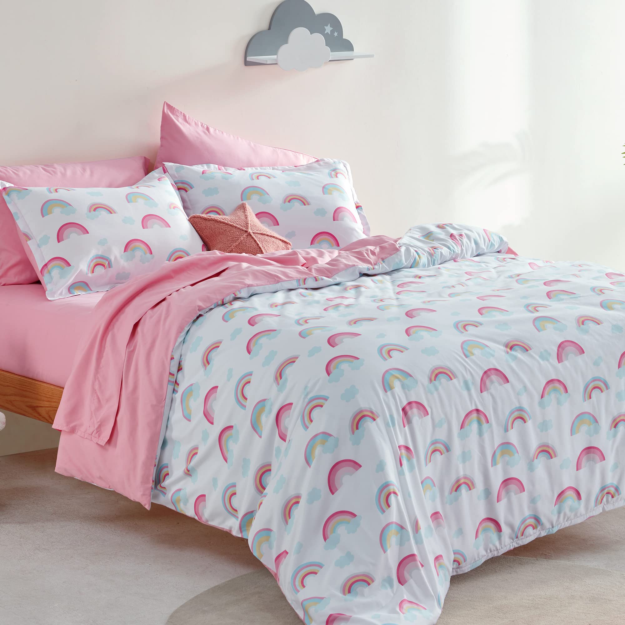 Photo 1 of SLEEP ZONE Kids Duvet Cover Set Queen Size 3 Pieces - Super Soft & Cute Comforter Cover with 2 Pillow Shams, Easy Care Zipper Closure (Rainbow, Queen)