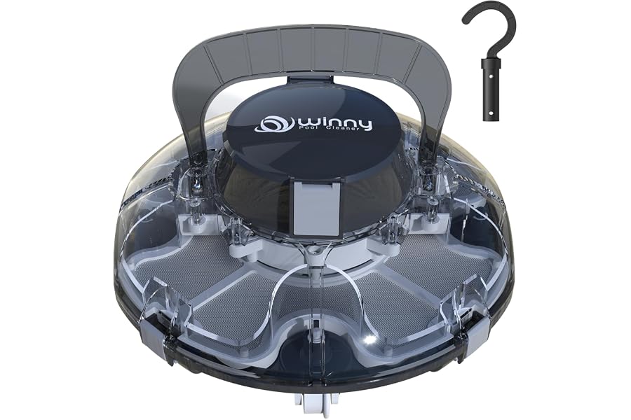 Winny PooL Cleaner Cordless Pool Vacuum Robot for Above Ground Pool | Automatic Model, Cleaning Up to 660 sq.ft, Dual-Layer Filtration, 90 Mins Runtime, Self-Parking, with Hook, Tech Black