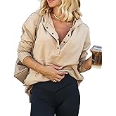 LIZALIG Women's Oversized Cotton Sweatshirt - Fall Essential Button Up Hoodie Pullover with Pockets Long Sleeve Casual Top