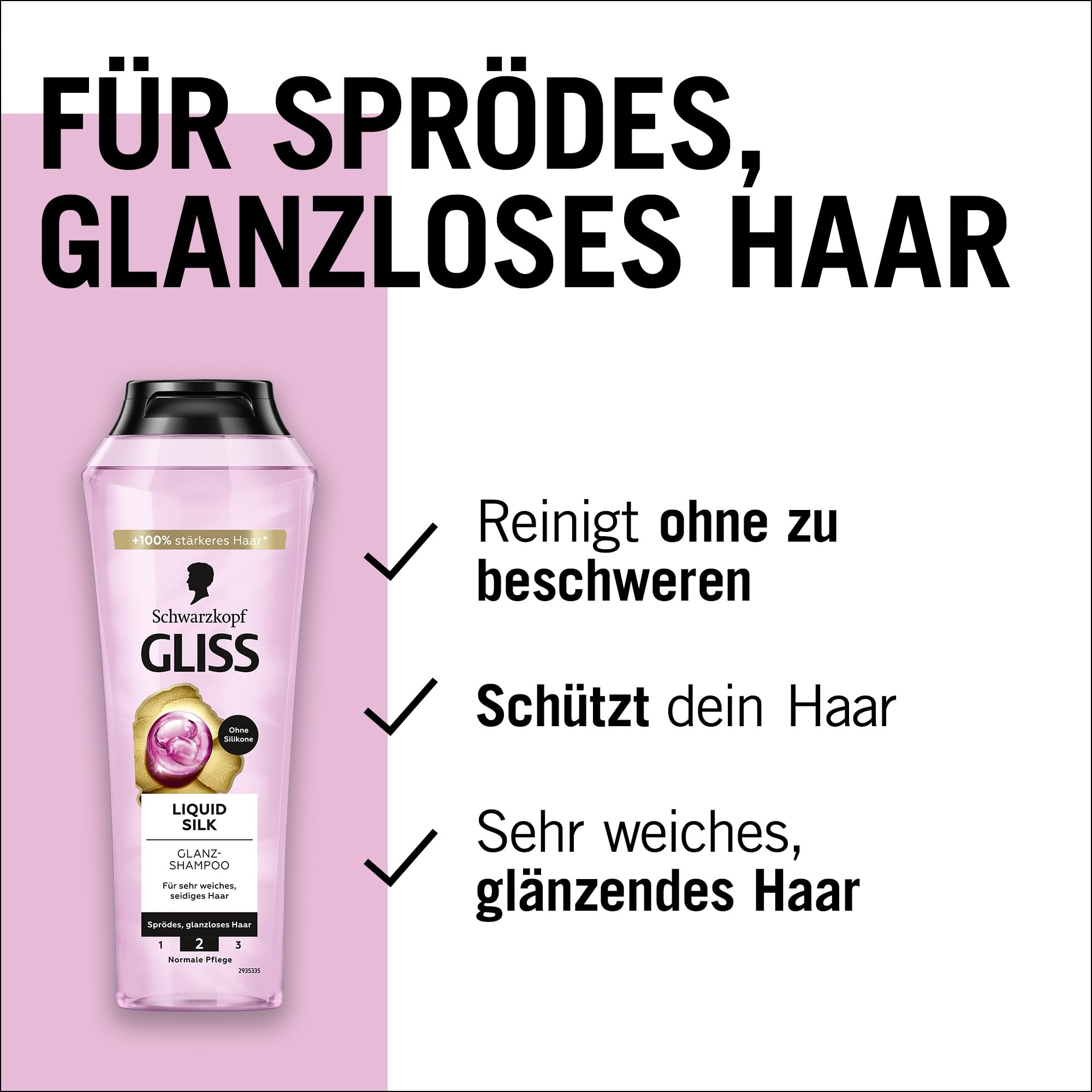 Gliss Shampoo Liquid Silk (250 ml) Haarshampoo mit Ceramiden & Seide, Glanz-Shampoo für sprödes und stumpfes Haar glättet die Haaroberfläche 4