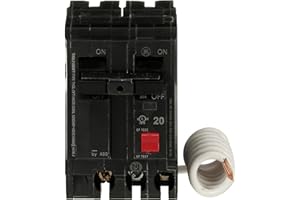 ABB Q-Line® THQL2120GFTP 20A Double Pole Circuit Breaker • 20 Amp Double Pole Ground Fault Breaker with Self-Test • 120/240 VAC 2-Pole GFCI Breaker • Ground Fault Circuit Interrupter