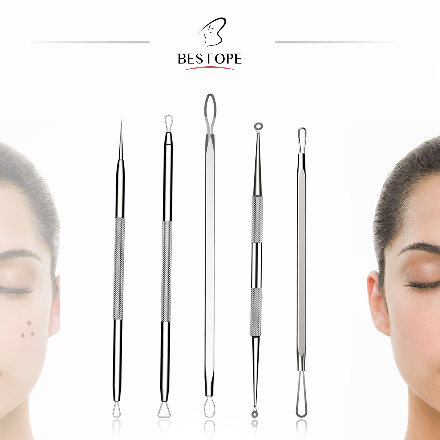 BESTOPE Blackhead Remover Pimple Comedone Extractor Tool Best Acne Removal Kit - Treatment for Blemish, Whitehead Popping, Zit Removing for Risk Free Nose Face Skin with Metal Case: Beauty