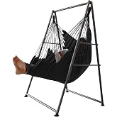 Hammock Chair Stand with X-Large Swing Chair with Footrest，Anti-Tip Thickened Weather-Resistant Iron Pipe Swing Frame, 450Lbs Stand Capacity Quick Assembly for Indoor Outdoor (Dark Grey)