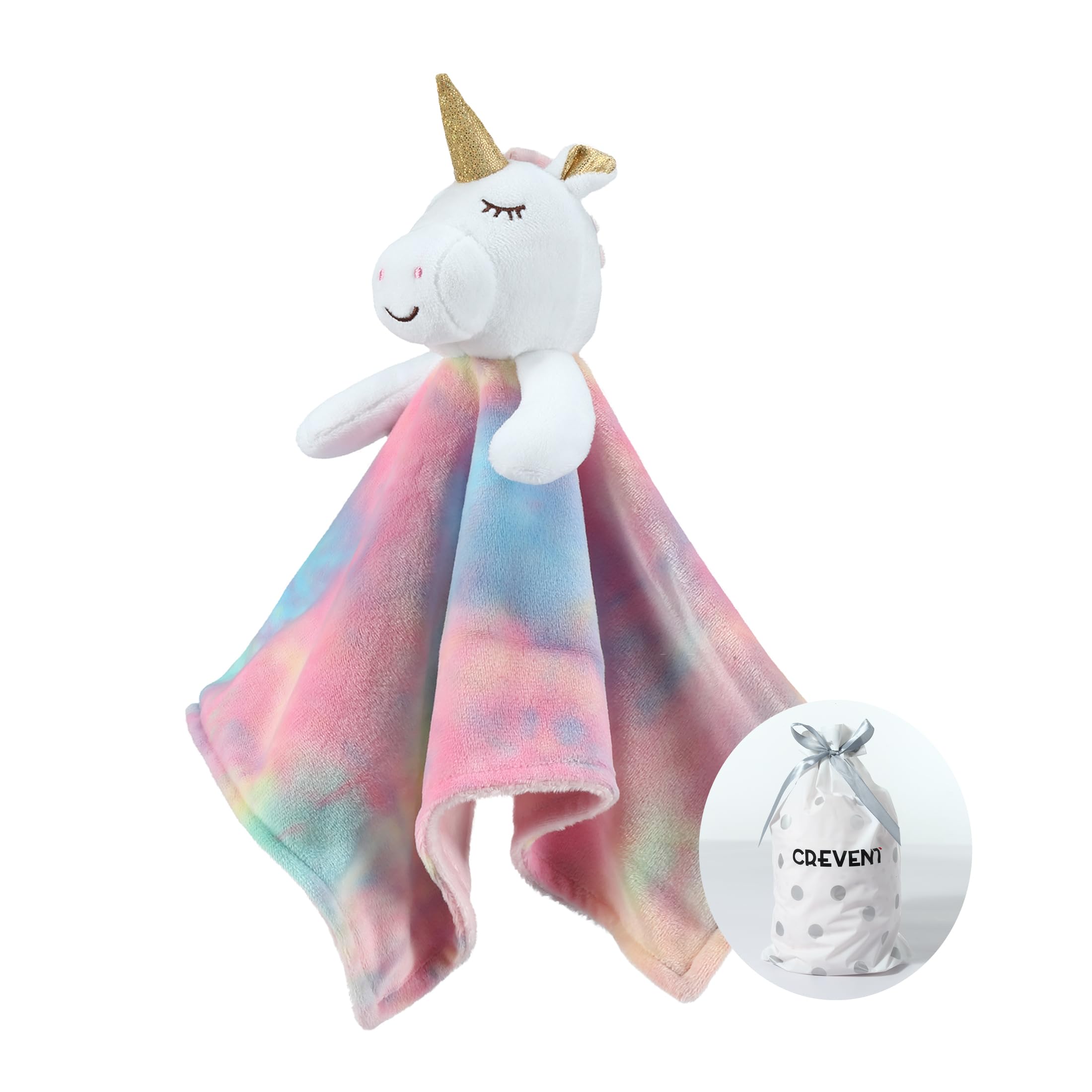 CREVENT Cozy Plush Baby Comforter Blanket Loveys for Baby Girls,Soft Baby Sleeping Toy,Fleece Front +Backing with Animal Face (Unicorn)