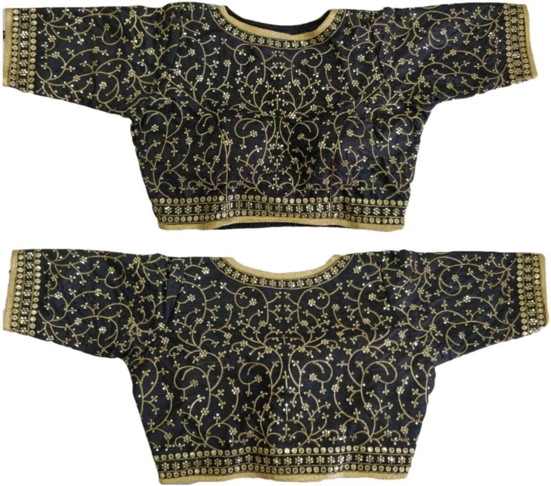 Blouse Saree Choli Top Saree Blouse Readymade Blouse Saree Full Stitch Blouse All Sari Color Matching Blouse for Women 908 Black