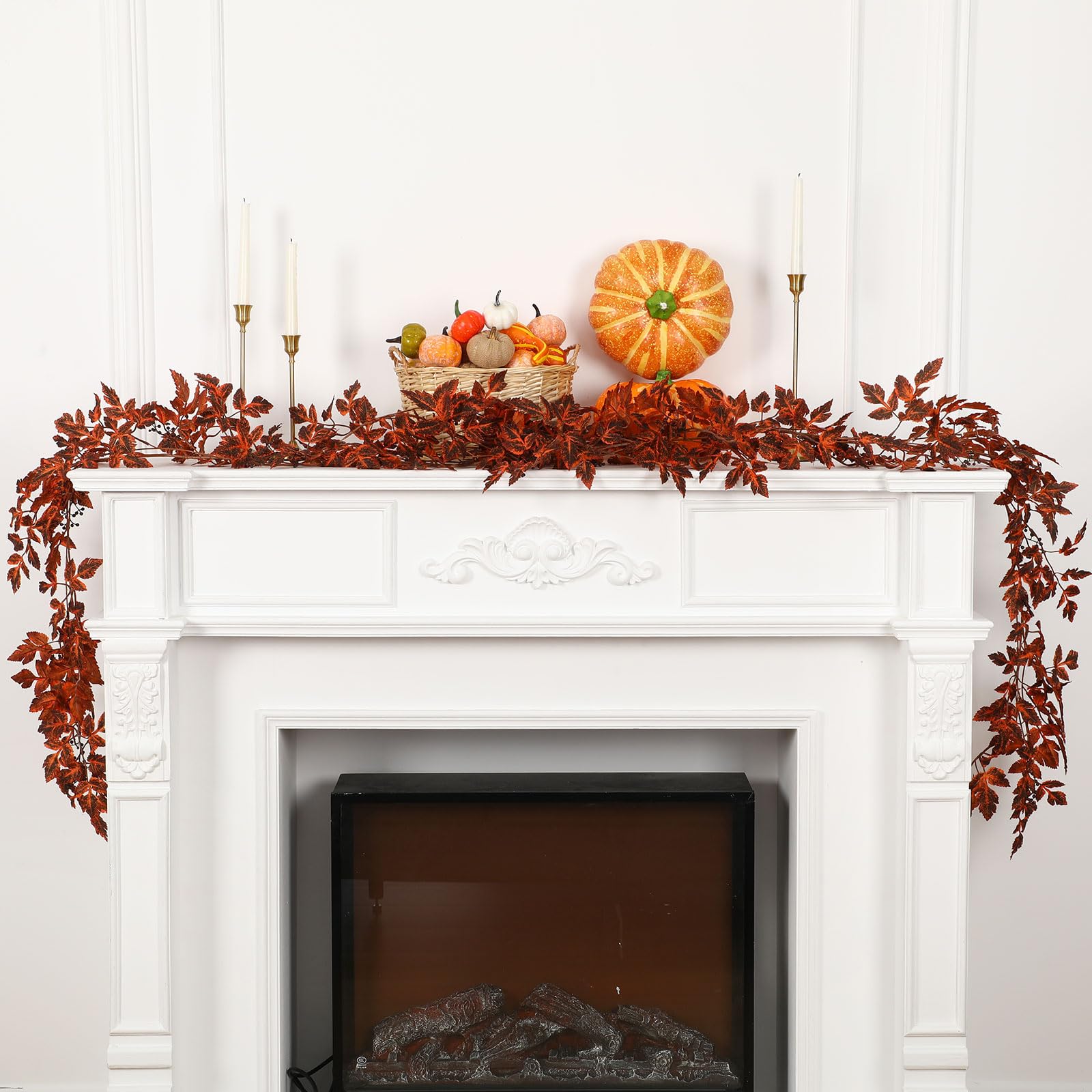 Photo 1 of Suncalla 2 Pack Plum Artificial Cimicifuga Plant Garland 6ft Artificial Plum Brown Cimicifuga Ramosa Leaves Autumn Leaf Vine for Fall Halloween Mantel Thanksgiving Garden Farmhouse Decoration